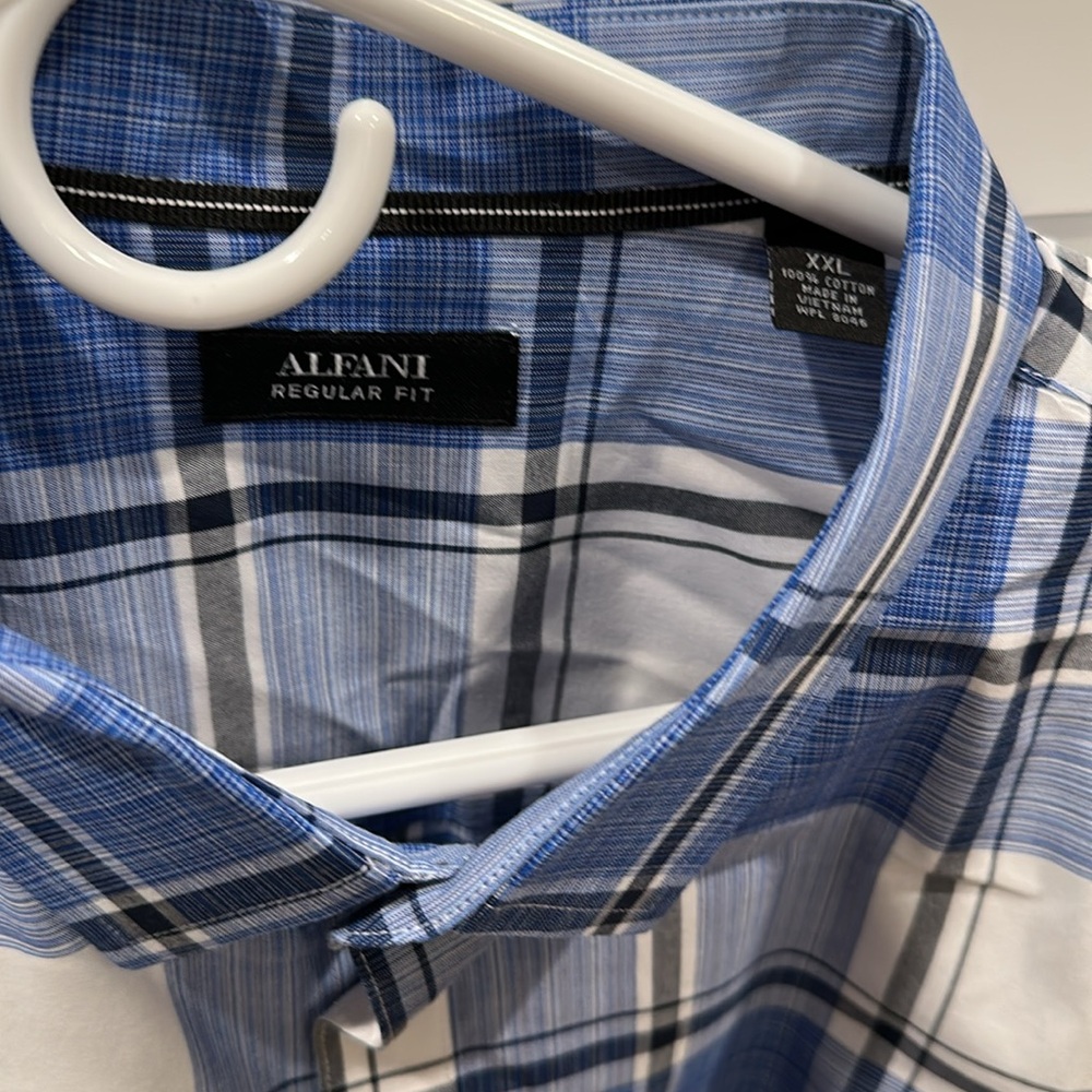 Alfani Blue and White Plaid Button-Down Shirt - Picture 3 of 4
